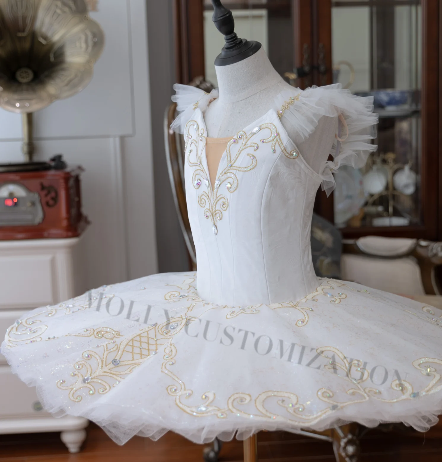 

New private custom-made high-end milky white Sleeping Beauty Paquita ballet TUTU canopy skirt professional competition