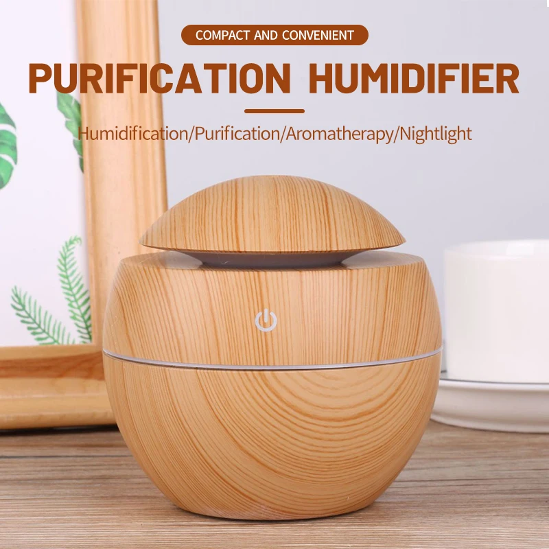 130ML Wooden Ultrasonic Electric Air Humidifier Home Aromatherapy Machine Essential Oil Aromatherapy Cold Mist