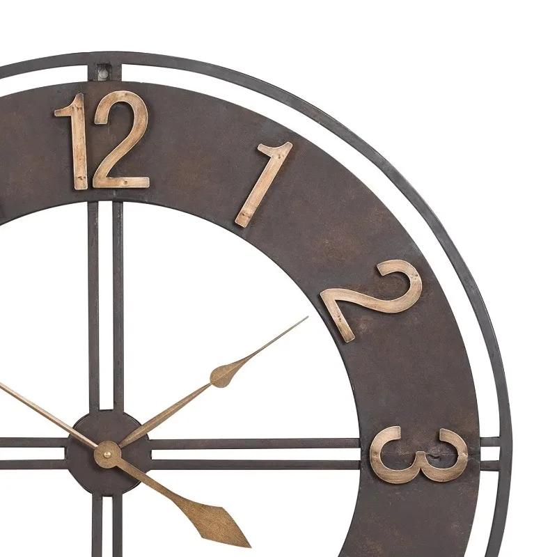 23.6-Inch oversized rustic retro metal silent no-tick battery operated decorative wall clock with large Arabic numerals