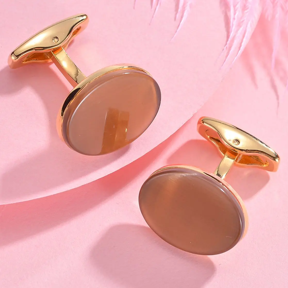 High Quality Novelty Minimalist French Khaki Elliptical Texture Design Opal Shirt Cufflinks Jewelry