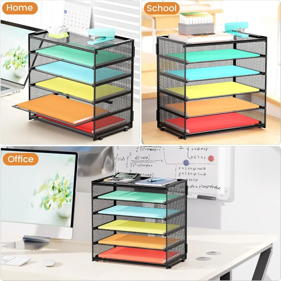 Organizzatore di carta per accessori da scrivania e organizzatori di spazi di lavoro Vassoio per lettere a 6 livelli Organizzazione di file da scrivania Pape in rete metallica
