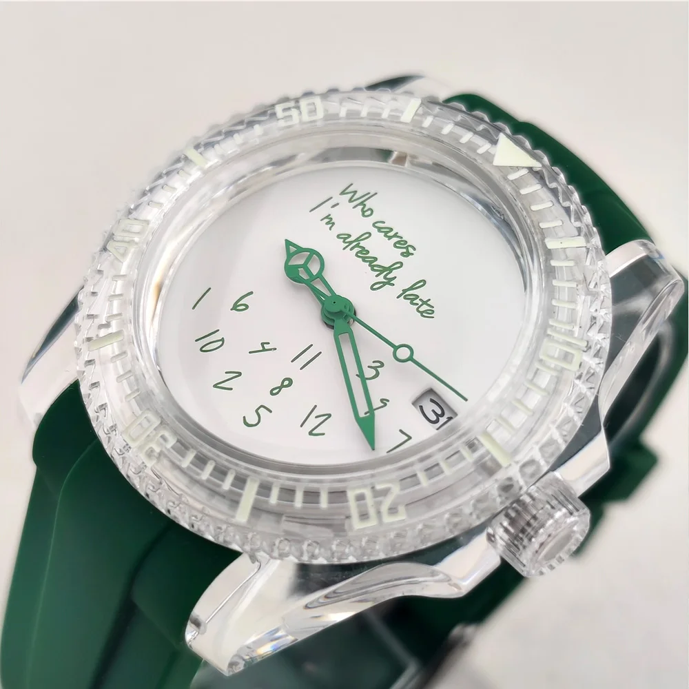 

Часы NH35 Китай NH35 Механизм 41,5 мм Акриловый прозрачный корпус Ремешок подходит для циферблата 28,5 мм БЕЗ логотипа Новые модные мужские часы