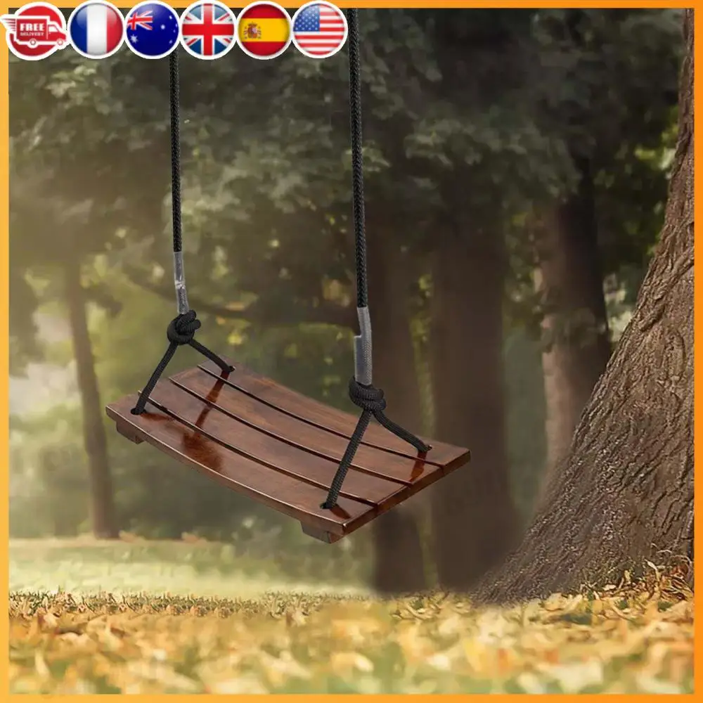 Solid Wood Swing One Seat Simple Swing Adjustable Rope Length Curved Swing Outdoor Rope Swing for Garden Patio Yard