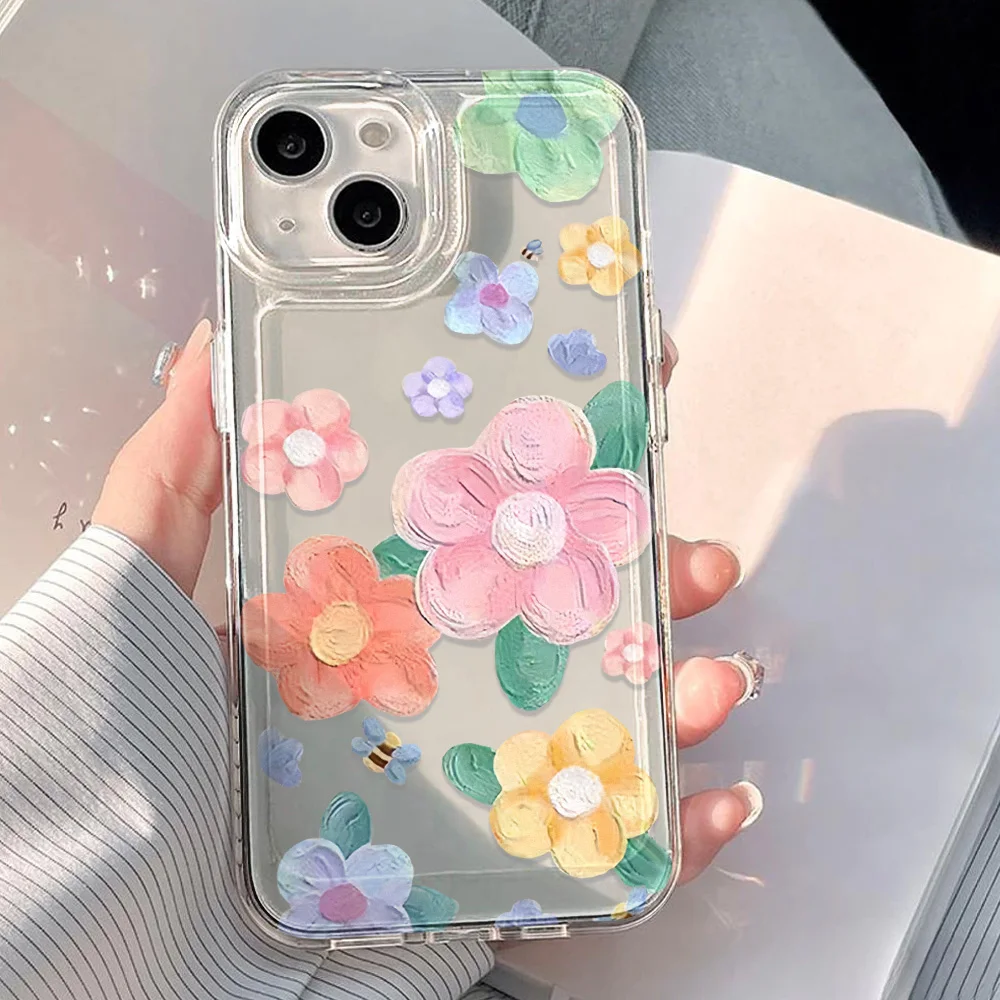 Pastel Floral Clear Case For iPhone 17 13 11 12 14 16 15 Pro Max XS XR X 7 8 Plus SE 17Air Flower Silicone Shockproof Soft Cover view 6