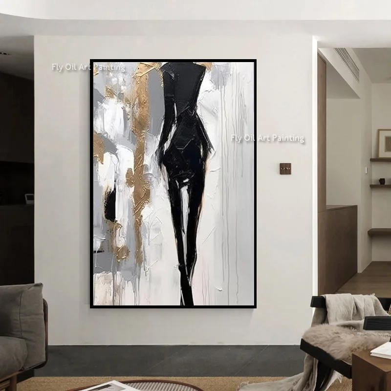 Grey Black White Abtsract People Shadow Artwork New Fashional Design Wall Art Yellow And Blue Grey Oil Painting On Canvas Decor