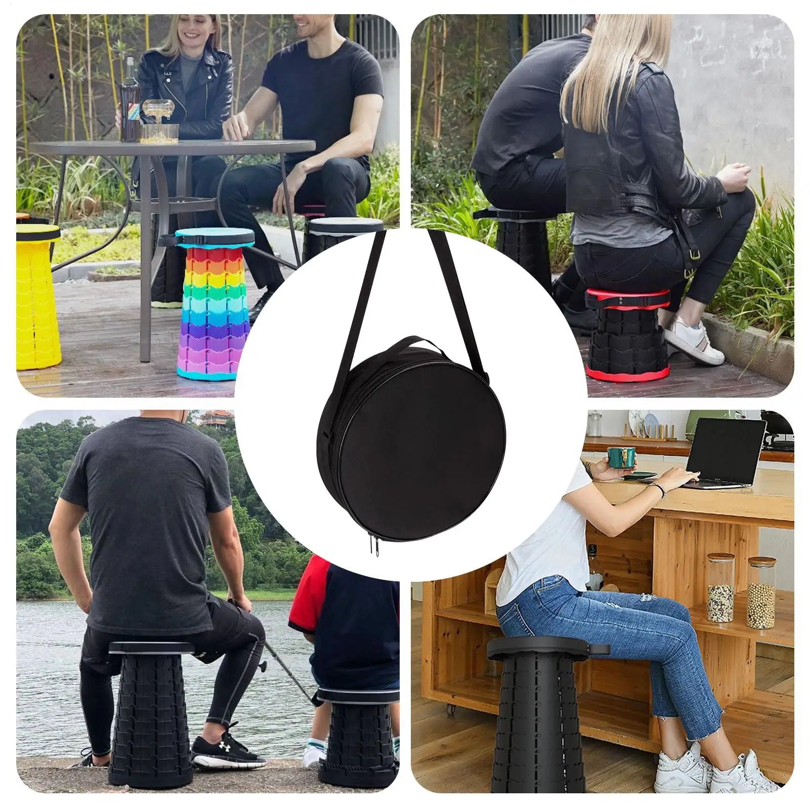 Carry Case for Folding Stool Round Pouch with Shoulder Strap Foldable Stool Bag with Zipper for Sketching Camping Picnic view 5
