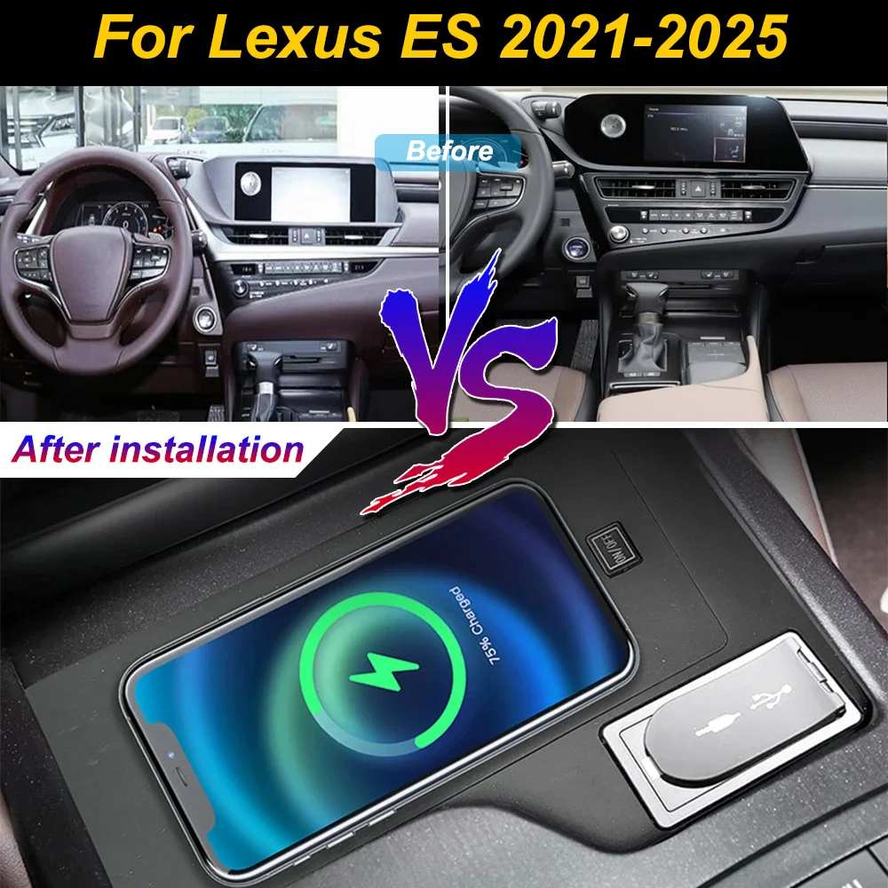 2 Din for Lexus ES ES200 ES300 2021-2025 Car Wireless Mobile Phone Charger Center Console Storage 18W fast charge plate holder