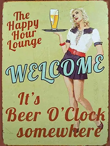 1pcs,Welcome It's Beer O Clock Metal Tin Sign Decor 12x16 Inch