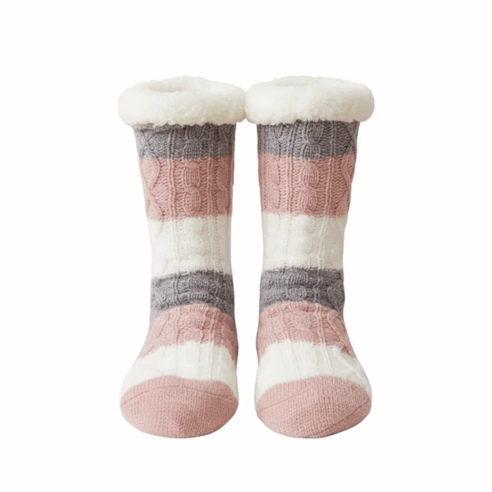 

Sweet Fried Dough Twist Stripe Fleece Socks Plush Thicken Coral Fleece Socks Soft Hosiery Sleeping Socks Women Fall Winter