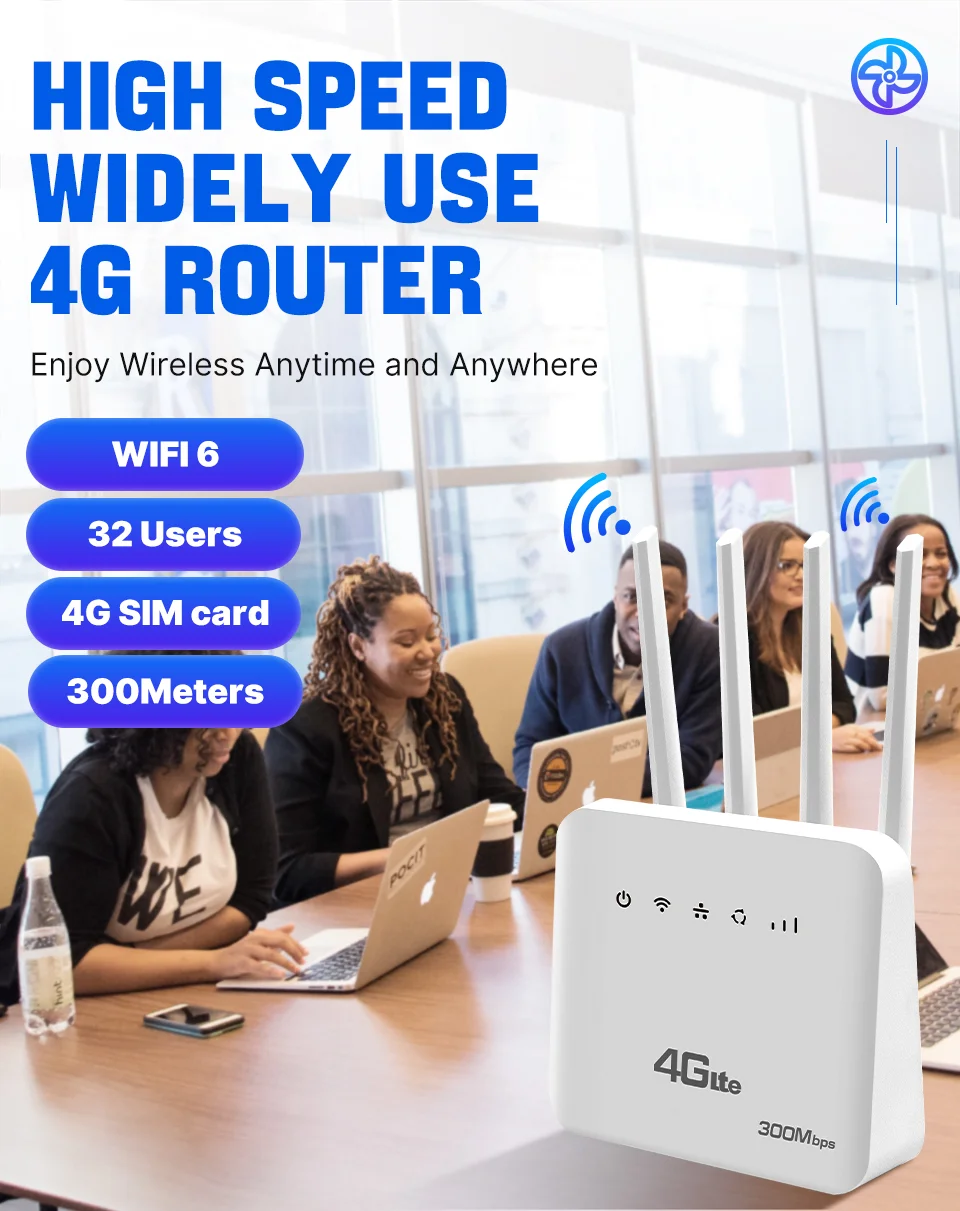 XUNYOU-LINK 4G LTE WLAN-Router WiFi 6 300 Mbit/s SIM-Modem Drahtloses WLAN-Modem Unterstützt 32 Geräte WLAN-Router für Asien Afrika Europa – Detail 2