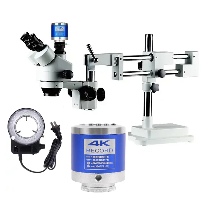 

7X-45X Trinocular Microscope 48MP 4K ca me ra WF/10x Eyepiece Maintenance Stereo Microscope Equipment Dual Arms