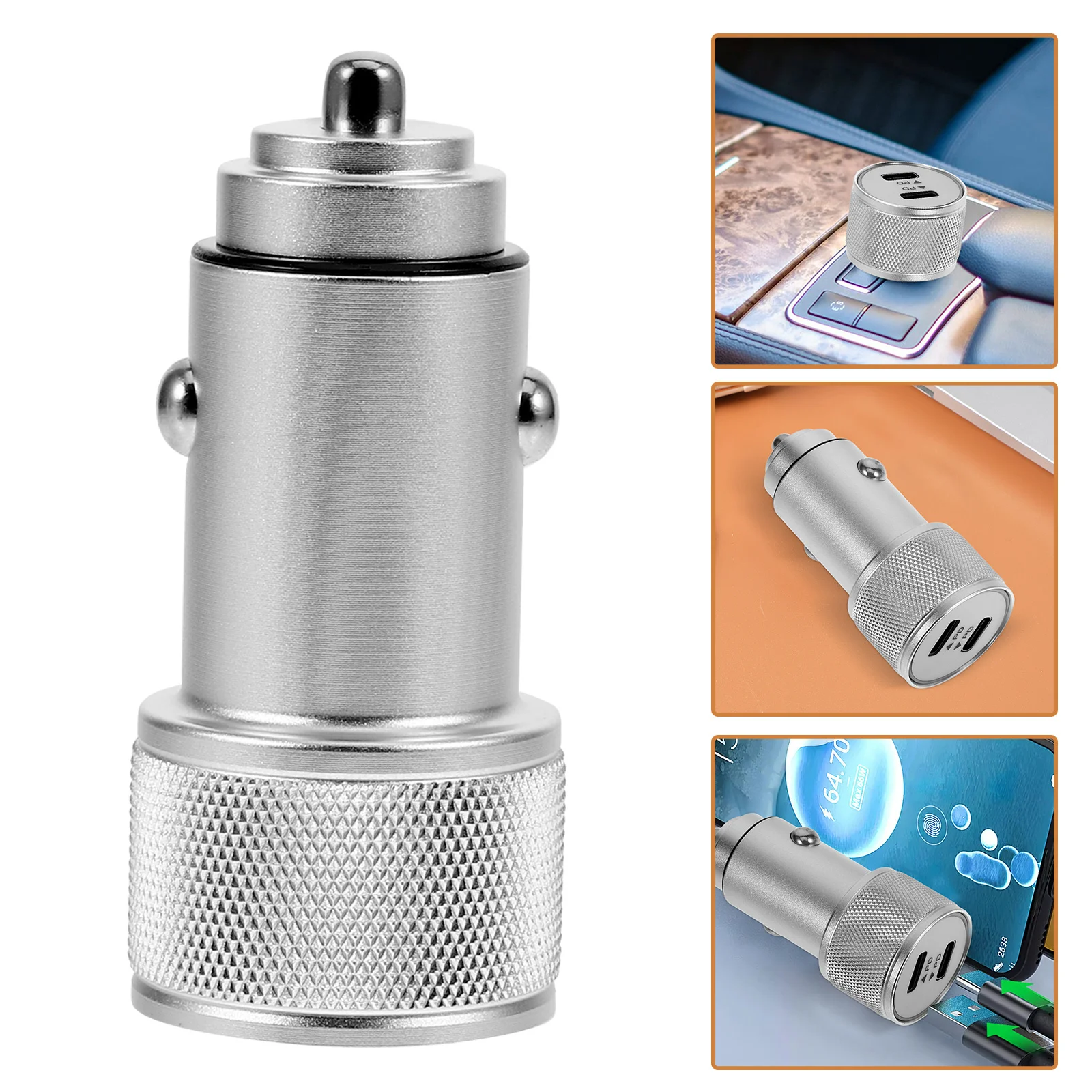 

2Pcs Car Aluminum Alloy Dual USB Ports Vehicle Fast Charging Adapter Auto Digital Portable Phone