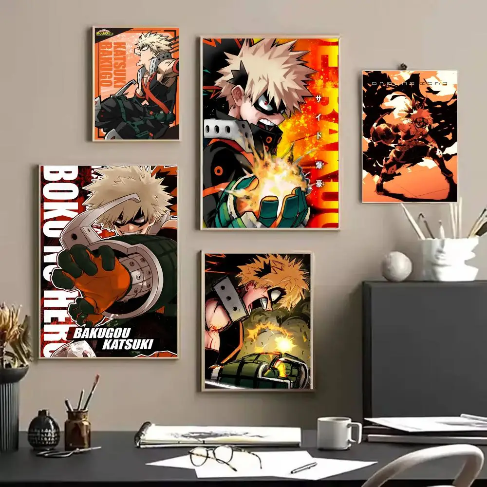Anime B_Bakugo k_Katsuki Painting Calligraphy Linen Canvas Poster Wall Prints for Living Room Bedroom Office Home Decoration
