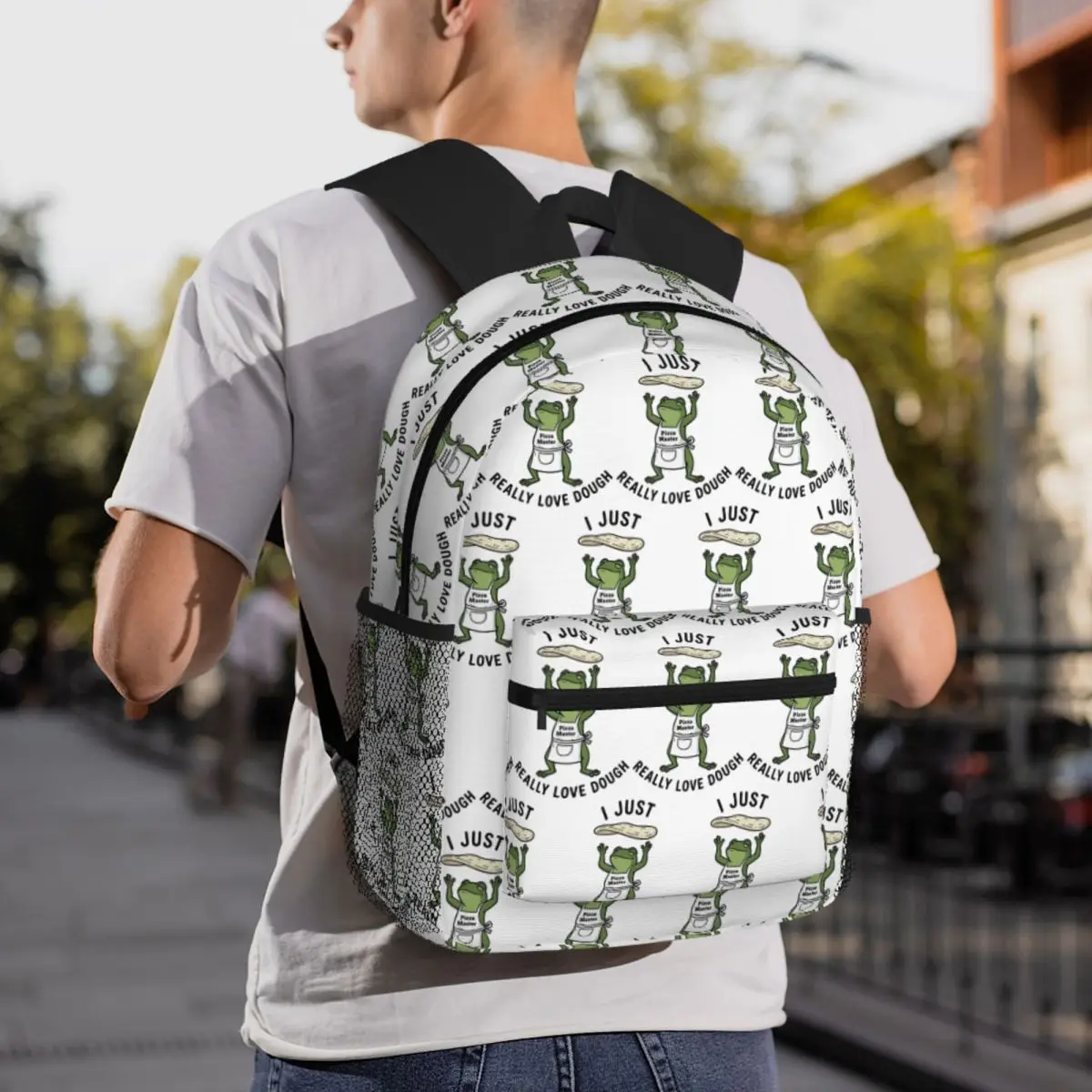 

Funny Frog Pizza Chef Pun Backpack Daypack Large Capacity Kids BookBag School Bag Shoulder Bags for Men Women