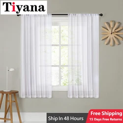 Tiyana White Short Tulle Curtain For Living Room Kitchen Sheer Curtain Door Wedding Party Background Decor Window Drapes Cortina