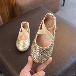 Girls Princess Shoes Spring Autumn Baby Soft Sole Dance Ballet Flats Three Color Kids Pink Bling Cute Footwear 26-35