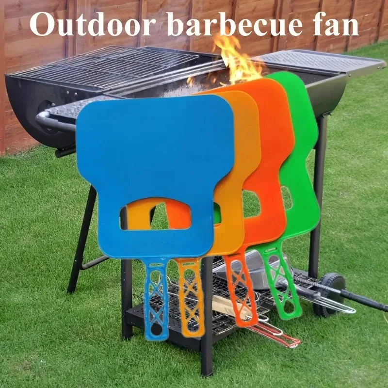 Plastic Heat Resistant Barbecue Fan BBQ Hand Fan Handheld Manual Grill Fan Hand Crank Blower for Outdoor Camping BBQ Grill