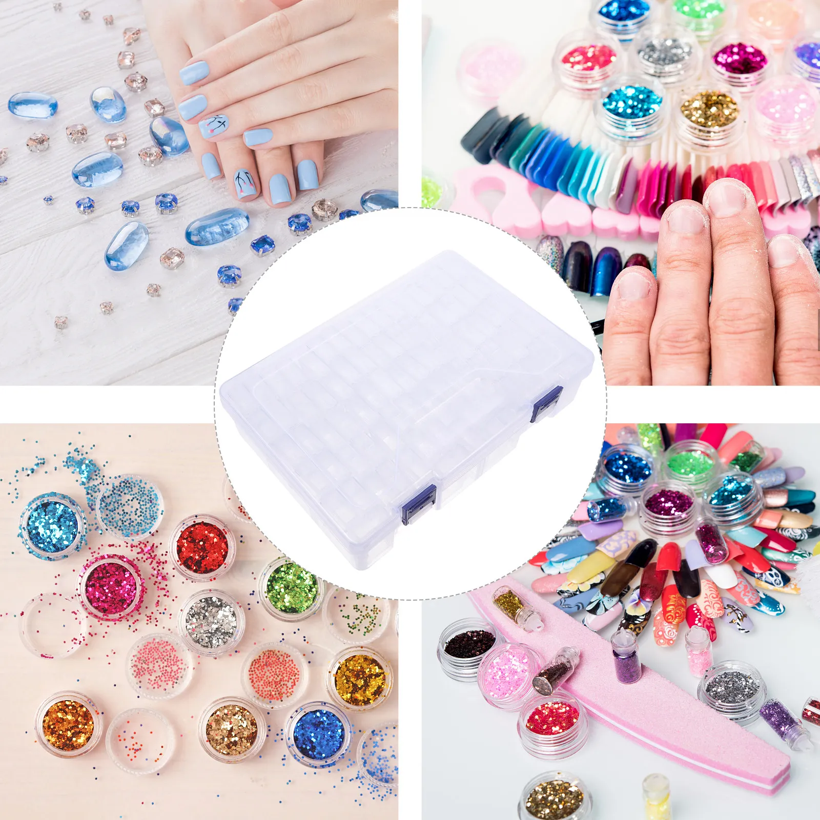 1Set 84-Compartment Transparent PP Storage Box for Nail Art Sequins Glitters Beads Rhinestones Diamonds Jewelry Organized