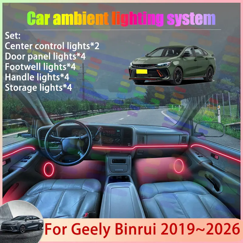 For Geely Binrui 2019~2026 Binray 2020 2021 2022 2/24 in 1 Car Atmosphere Light Lamp RGB Shade Ensemble Streamer Atmosphere Set