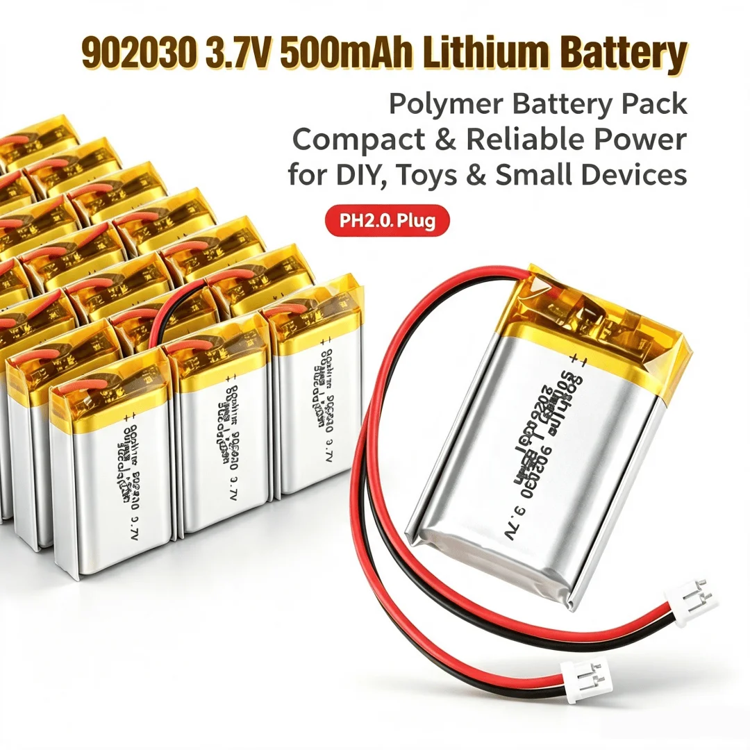 PH2.0 2pin 500mAh 902030 Battery 3.7V Lipo Lithium Polymer Batteries for Solar Light DVD Tracker Anti-theft Device GPS Massager