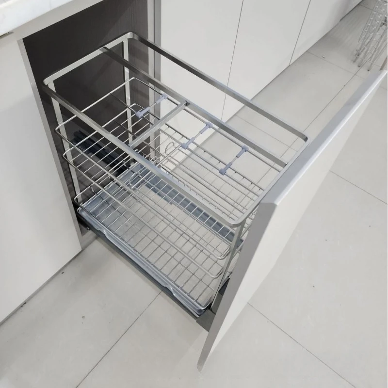 

Kitchen Cabinet Pull Basket Stainless Steel 304 Flat Steel Seasoning Basket Double Layer Drawer Slide Rail Seasoning Bottle