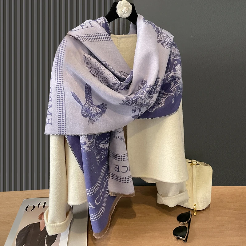 New Luxury Design Winter Two-Sided Cashmere Scarves Noble manor Jacquard Women Thicken Wrap Shawl Ladies Wool Pashmina Scarf