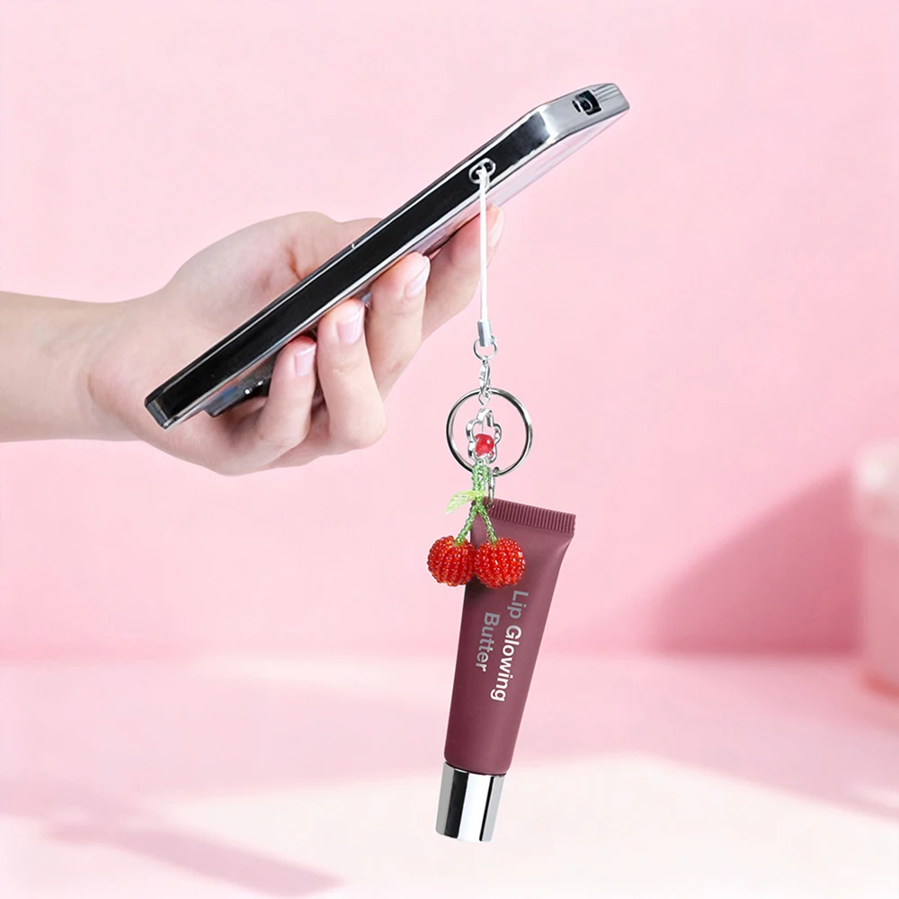 Brillo de labios llavero de labios para bolsa de teléfono accesorios de larga duración hidratante nutrir el cuidado de los labios maquillaje marrón rosa