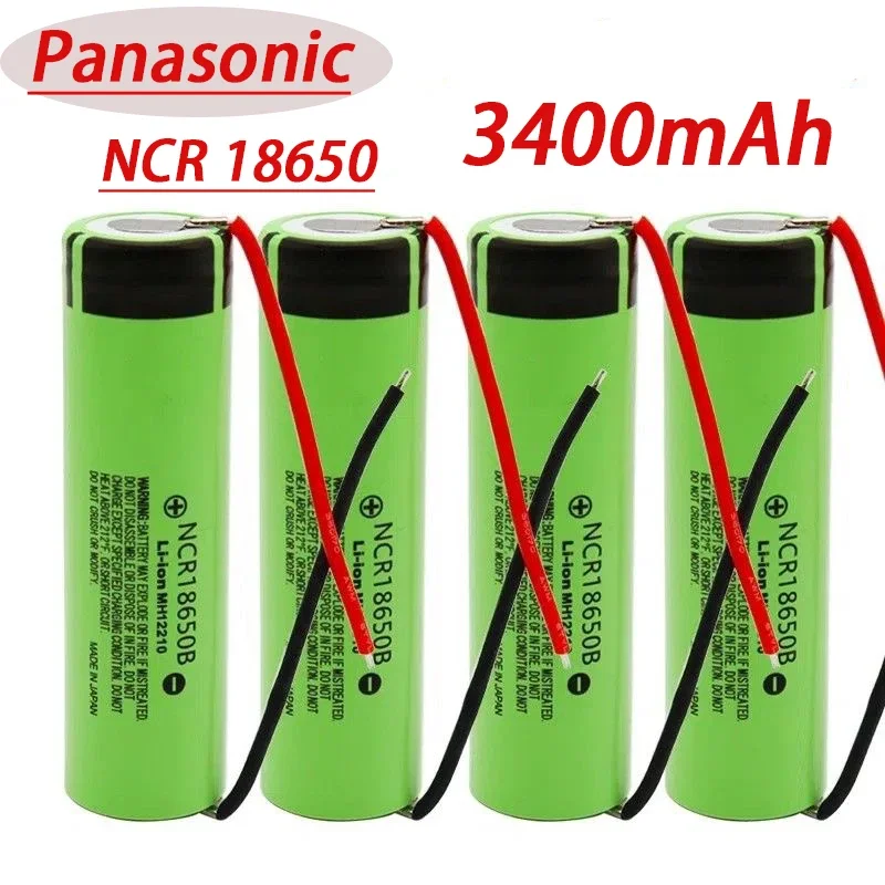 Original Panasonic 18650 battery 3.7v 3400mah ncr18650b rechargeable lithium battery 18650 battery+Panasonic 18650 DIY cable