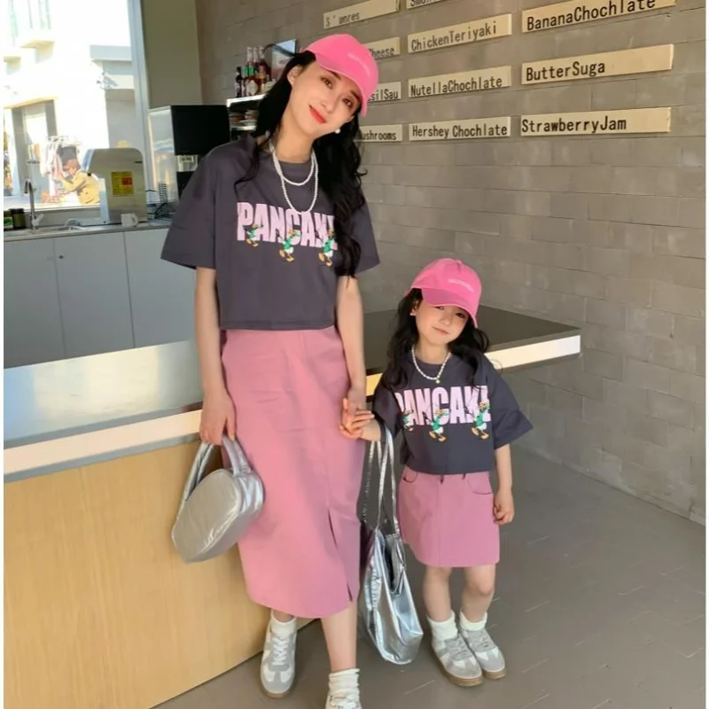 Mom and Daughter Matching Set Summer New Cotton T-shirt and Skirt 2PCS Suit Fashion Girl Women’s Set Family Matching Clothes