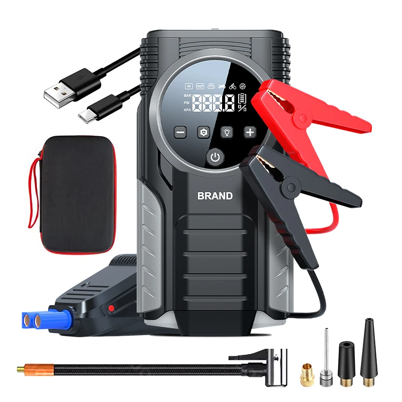 2026 Hot Selling 12V Portable Car Truck Motorcycle Jump Starter Lithium-Ion Polymer Power Bank 2000A Peak Current 45W LED