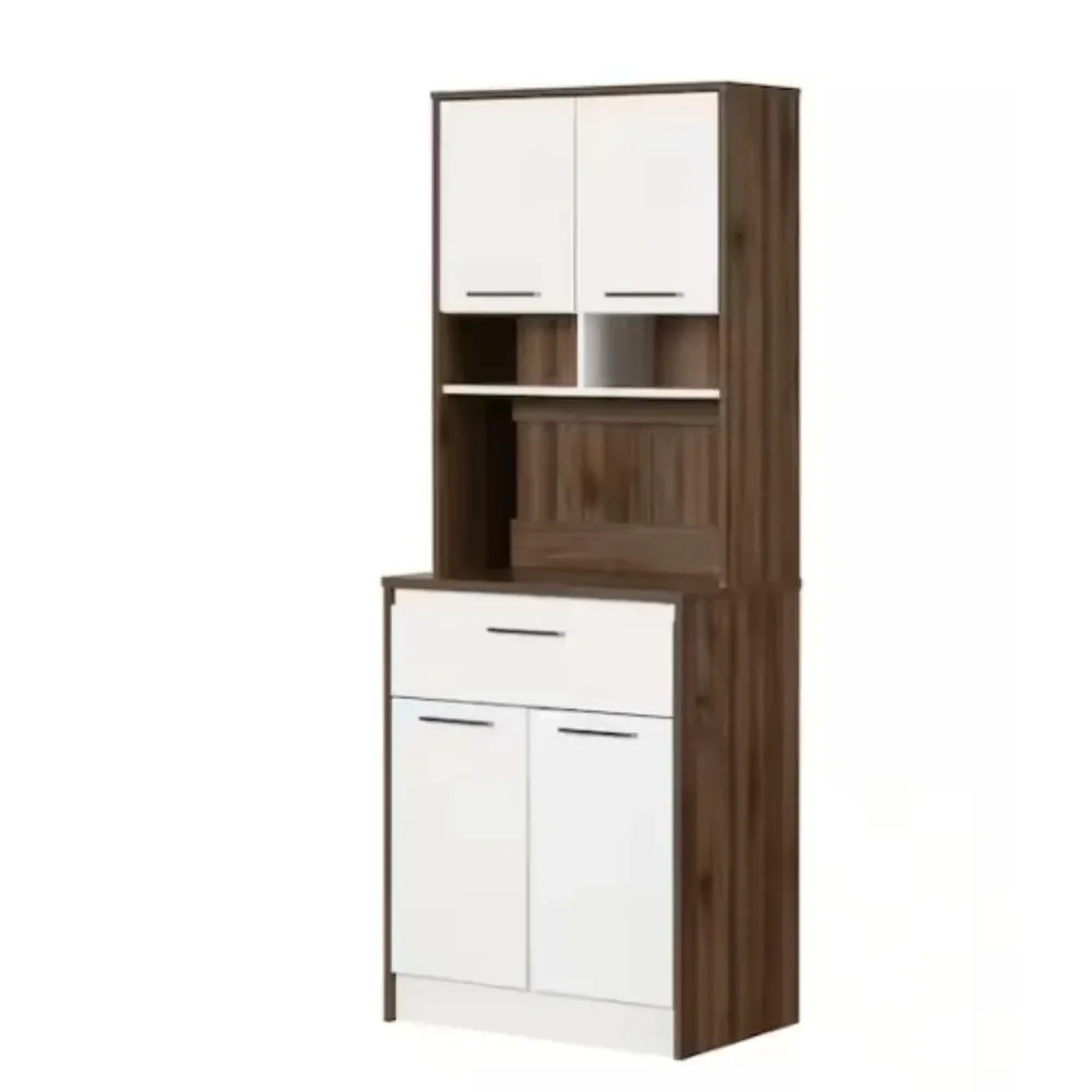 

Myro Pantry Cabinet with Microwave Hutch, Natural Walnut and White