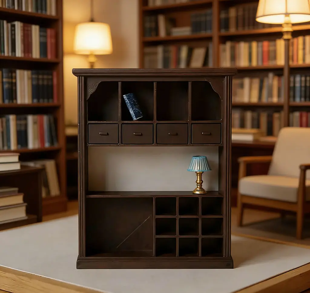 

1:12Scale DollhouseMiniature Storage Cabinet,VintageEuropean Hollow Design with Drawers,PlasticFurnitureDecor for Diorama sence