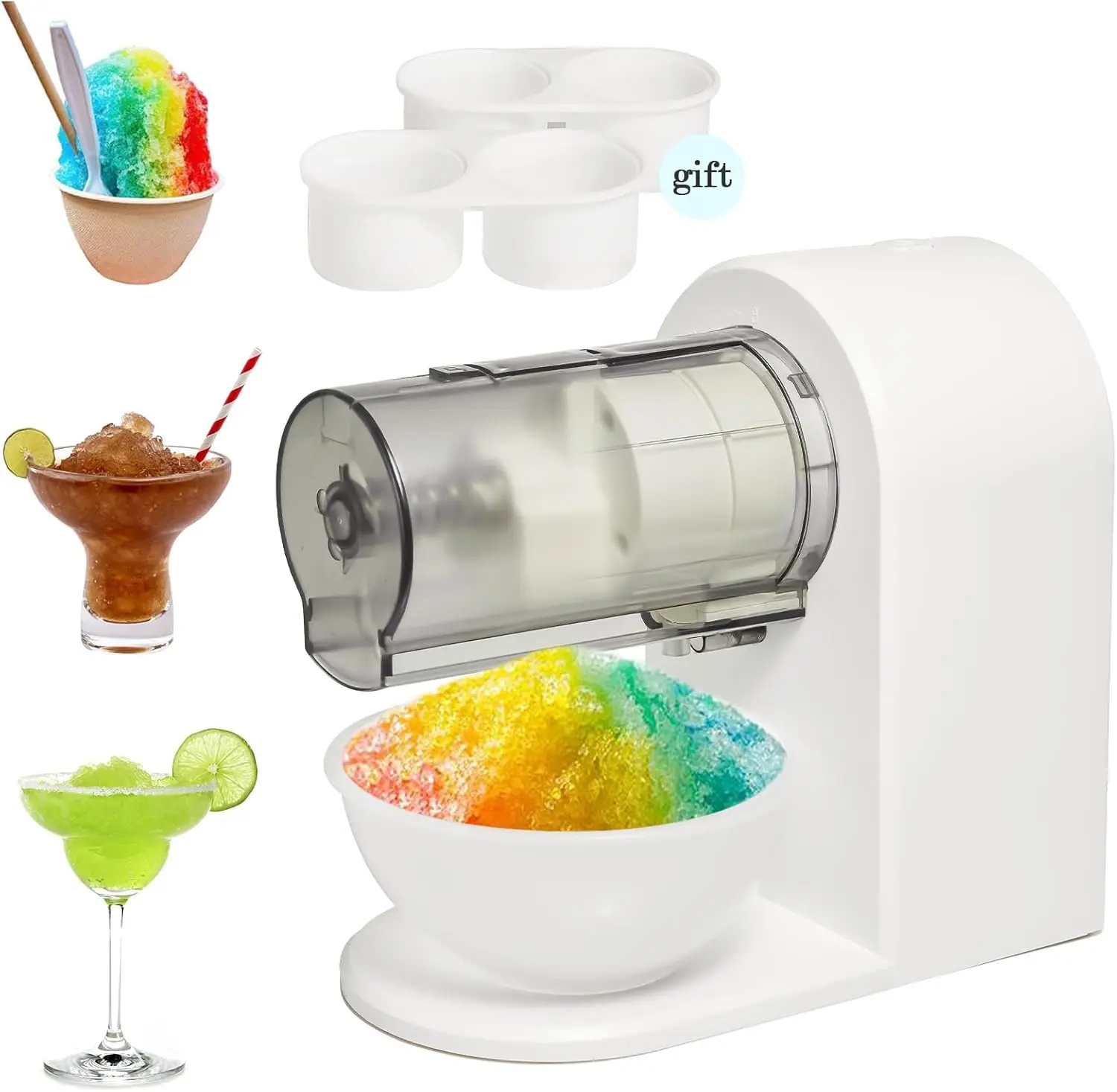

Snow Cone Shaved Ice Machine Electric Ice Shaver Machine with 2 Usable Plastic Ice Mold Cups Portable Snow Cone Maker fo