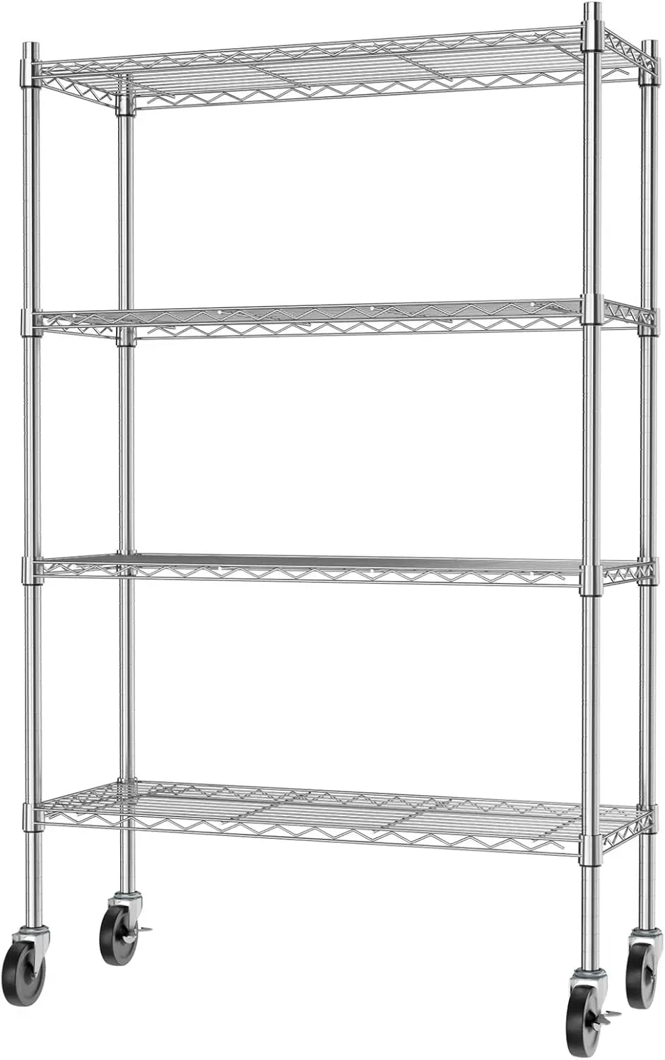 

4-Shelf Storage Shelves with Casters Heavy Duty 4 Tiers Rolling Cart Utility Racks Adjustable Wire Metal Shelving