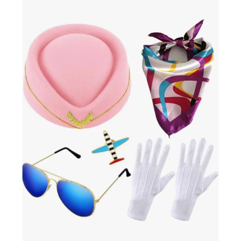 

Flight attendant dress up, beret, mesh socks, brooch, handkerchief, glasses, gloves, etc. Suitable for party dress up