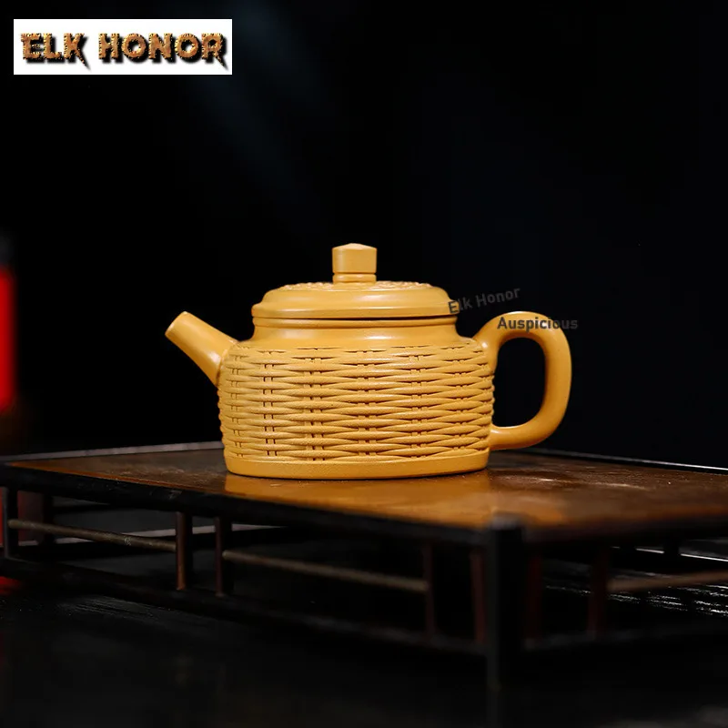 

290 мл Исин Фиолетовые глиняные чайники ручной работы из бамбукового плетения Dezhong Pot Сырая руда грязь Чайник Китайский чайный сервиз Zisha Ремесло