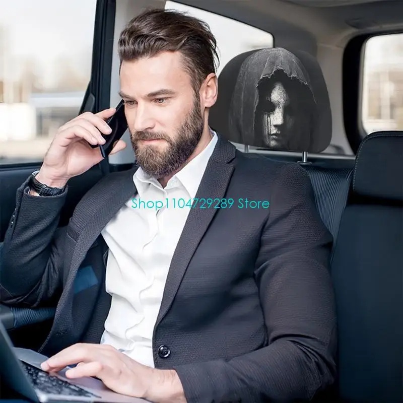 D8KE Auto Headrest Cover Set of 2 with Hooded Portrait Print for Cars