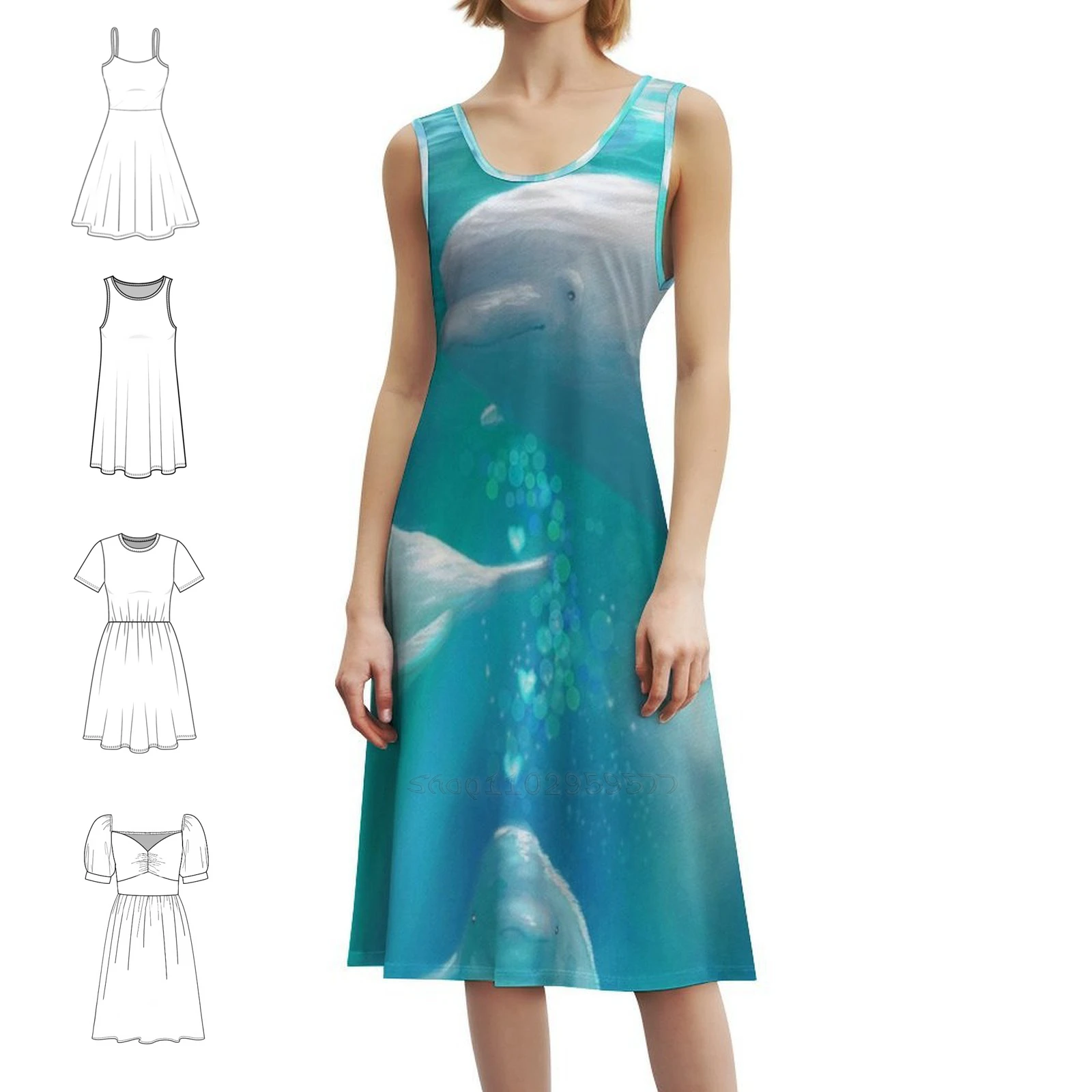 Blue Family Sexy Vacation Dress For Women Beach Party Birthday Mini Dress Whales Whale Undersea Belugas Lemuria Female Clothing