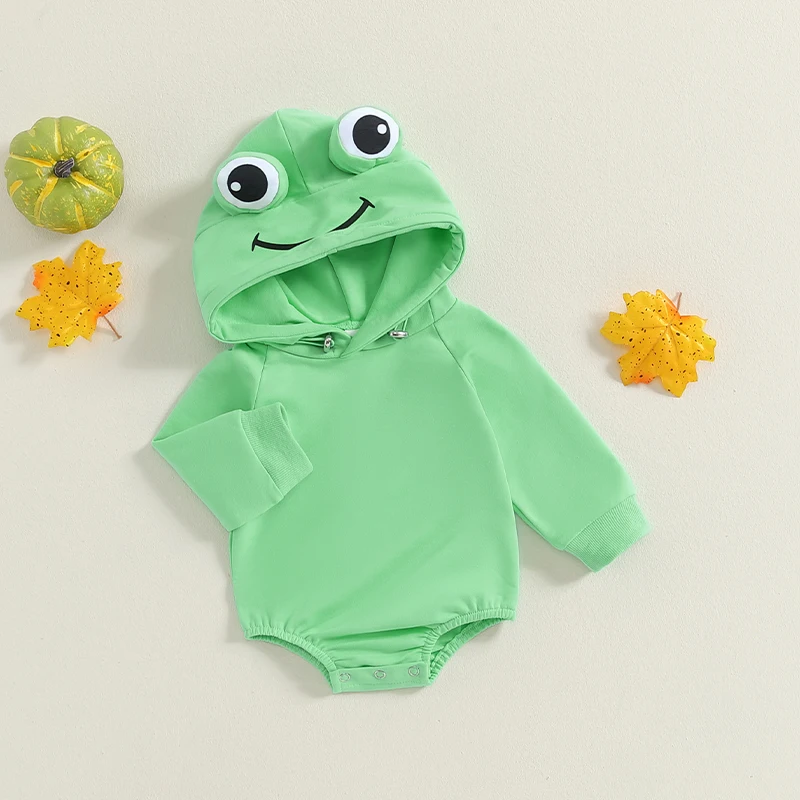 Baby Boys Girls Halloween Romper Long Sleeve Hooded Frog Costume Jumpsuit Newborn Clothes