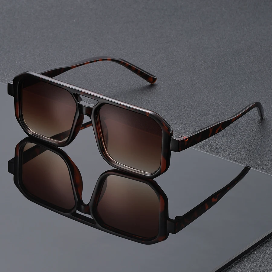 نظارات شمسية كلاسيكية مزدوجة الجسر بإطار كبير عصرية لتنحيف الوجه وحماية من الأشعة فوق البنفسجية للجنسين على طراز الشارع مناسبة لجميع المواسم #5