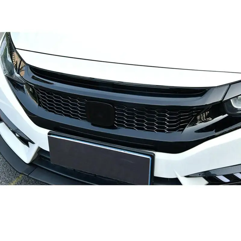 Front Hood Grille For Honda For Civic 2016 2017 2018 2019 10th Gen JDM-CTR Style Glossy Black Replacement Mesh Front Hood Grille