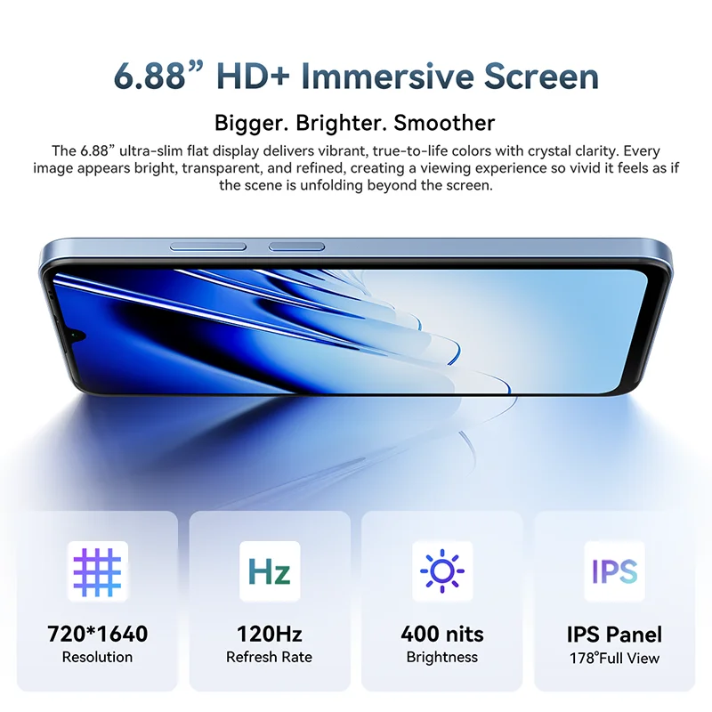 블랙뷰 웨이브 10 스마트폰 6.88 HD+ 120Hz IPS 디스플레이 옥타코어 8GB 128GB 32MP 카메라 5000mAh 3 카드 슬롯 안드로이드 16…