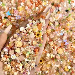 Random Mixed Orange Series Flower Butterfly Nail Charms 3D Resin Sunflower Bear Bow Nail Art Decorations Manicure DIY Supplies