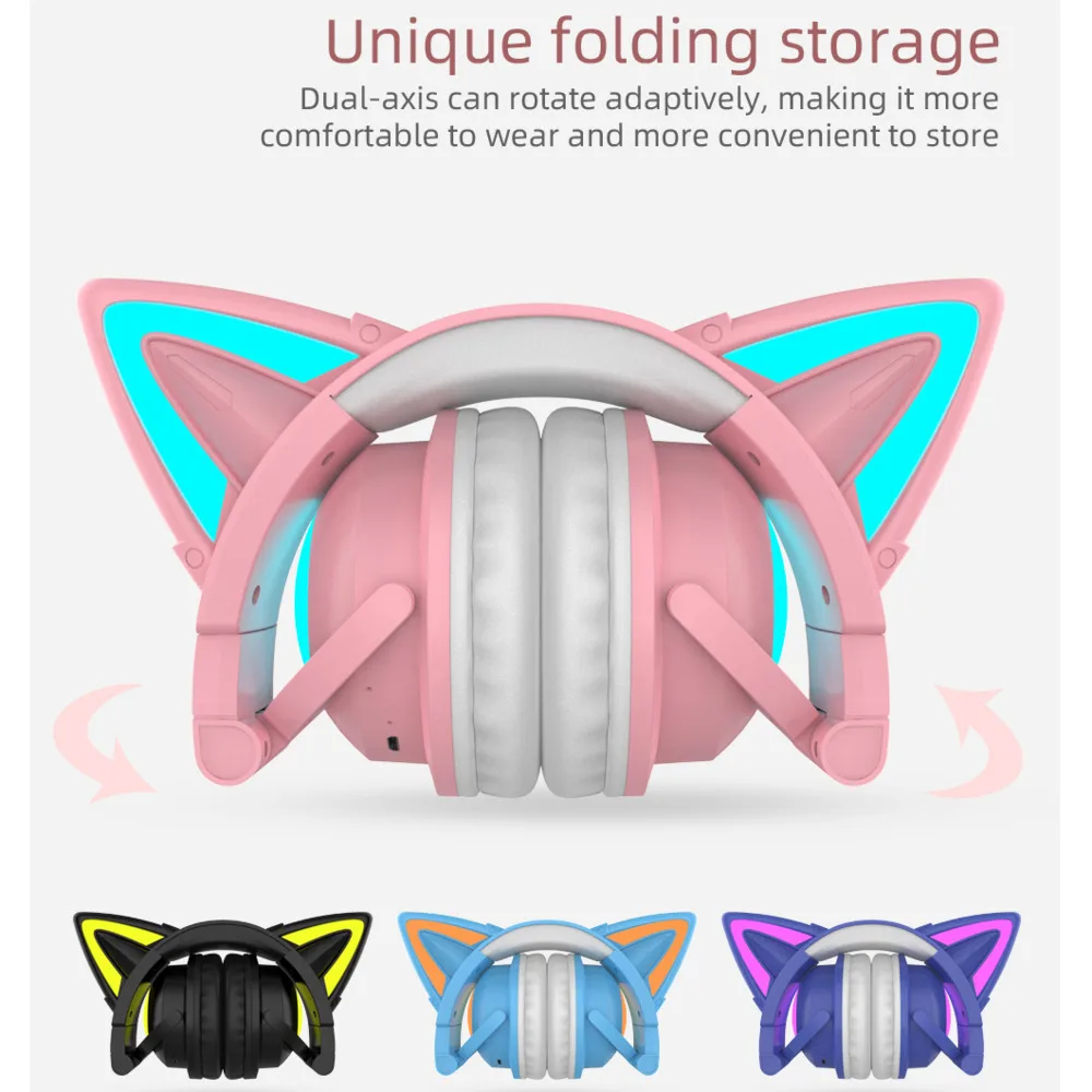 Hot Selling Wireless Bluetooth Headset With Cute Cat Ears And Glowing Earphones That Can Be Folded And Worn Comfortably