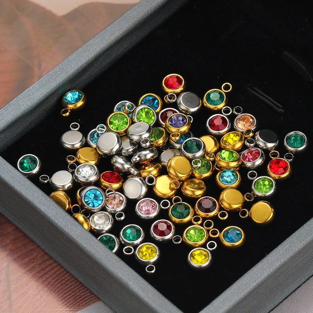 20 Stück Edelstahl 6mm Zirkon Geburtsstein-Charms Perlen für DIY Schmuck, Halsketten, Armbänder, Ohrringe – Detail 4