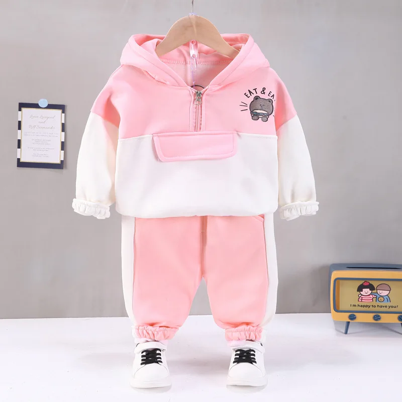 2022 Autumn Girls Clothing Sets 1-5 Years Baby Boys Warm Hooded Coats Pants Tracksuit Children Fleece Sweatshirt Clothes Set