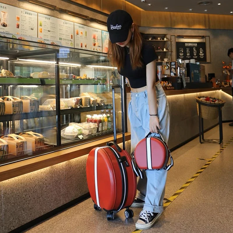 Ensemble de bagages à roulettes pour femmes, valise à roulettes pour filles, marque de bagage à main ronde mignonne, valise de voyage vs sac à main, nouveau