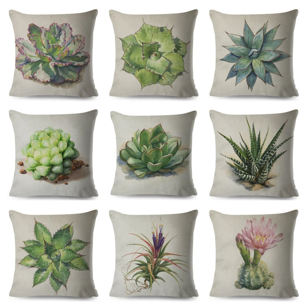 1 Stück Boho Sukkulenten-Pflanzen-Kissenbezug, Polyester 2D doppelseitig bedruckter Kissenbezug, Aquarell-Kaktus-Dekokissen, Heimdekoration