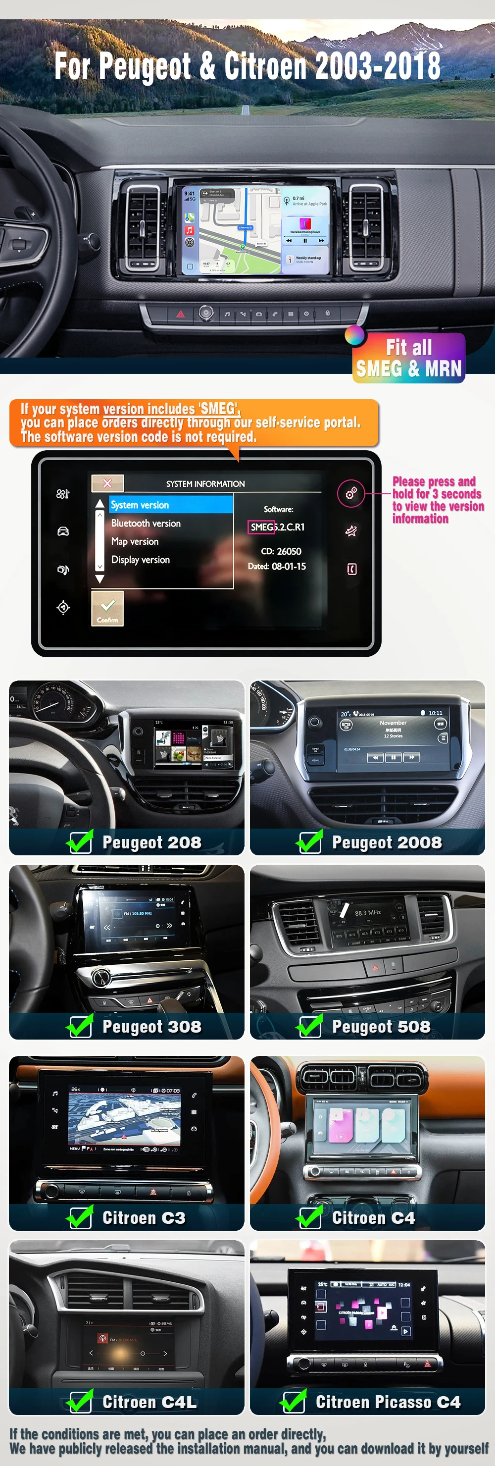 AUTOTOP Drahtlose Carplay Android Auto Für Peugeot Citroen DS C4 C5 DS4 DS3 DS5 308 508 5008 3008 MRN SMEG Zubehör Multimedia – Detail 3