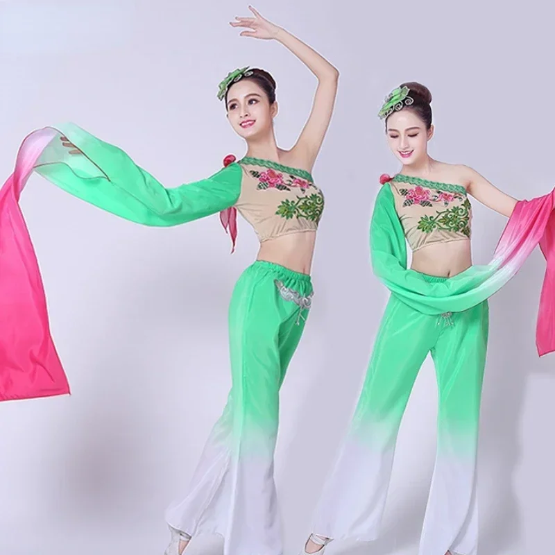 

Yangko Ethnic Dance Ancient Chinese National Umbrella Costume Fan Dancing Dancer Wear Hanfu Classical Yangko Dance Costumes